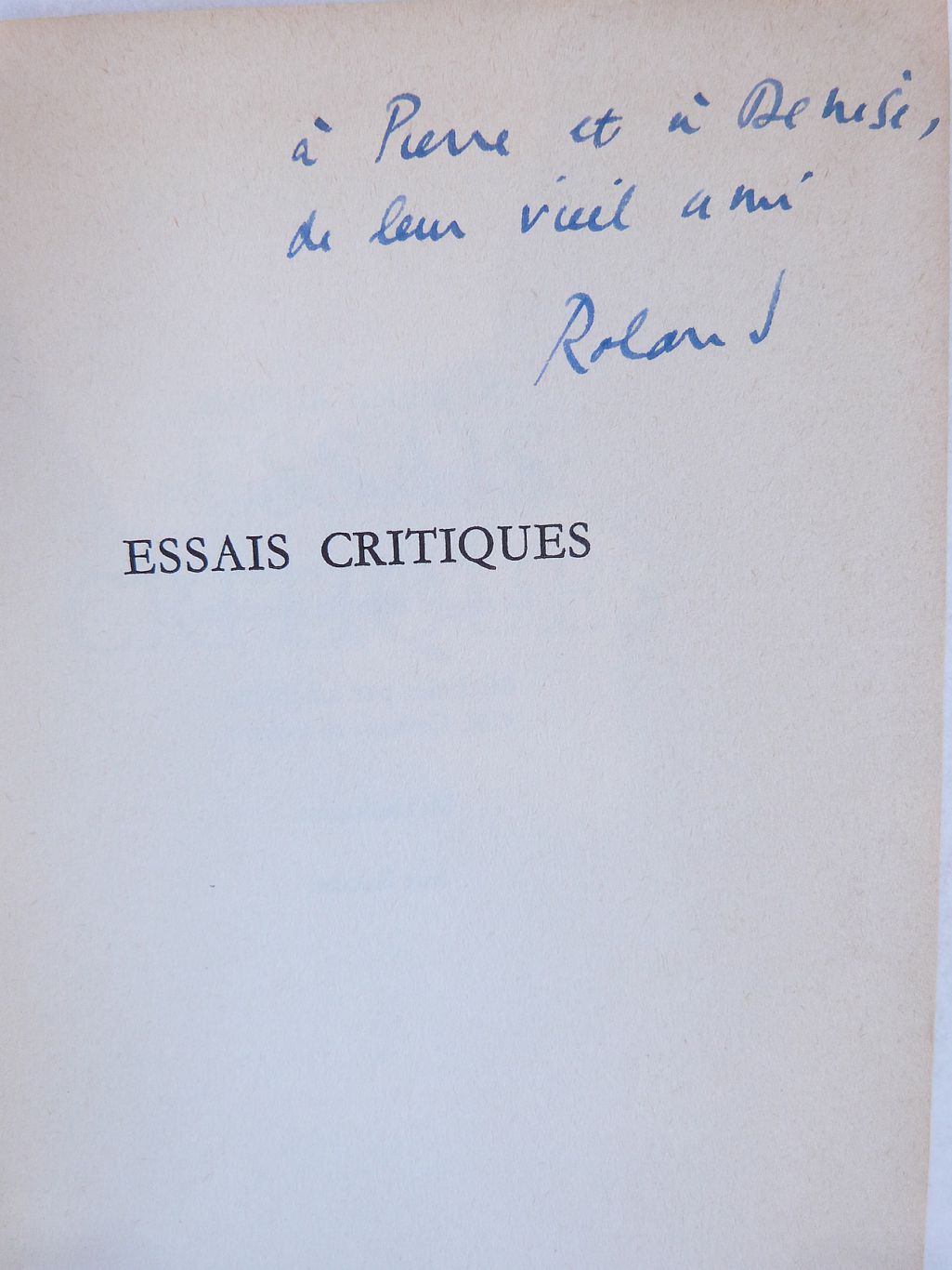 Envoi autographe de Roland Barthes