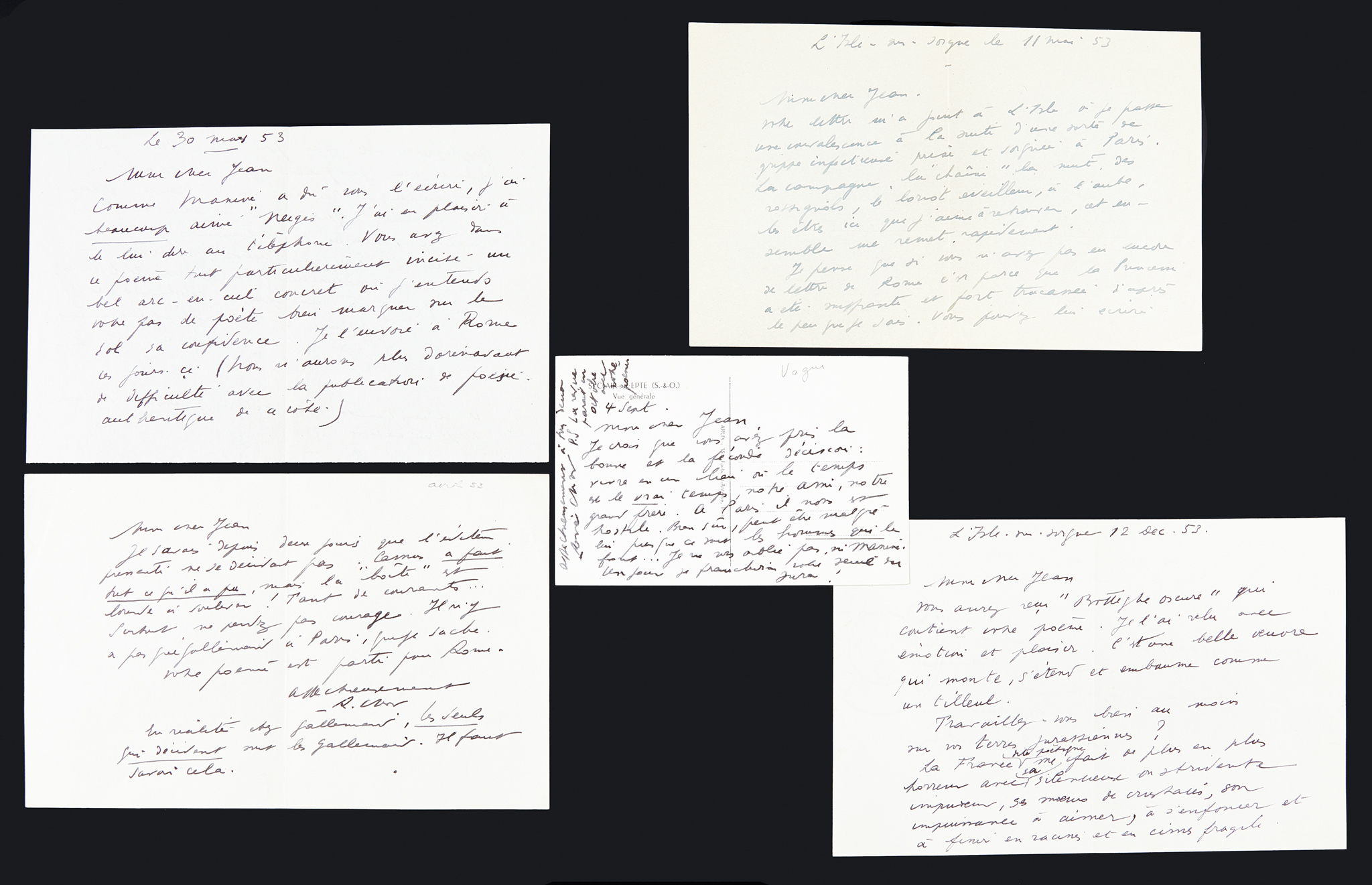 Lettres autographes signées de René Char à Jean Vague