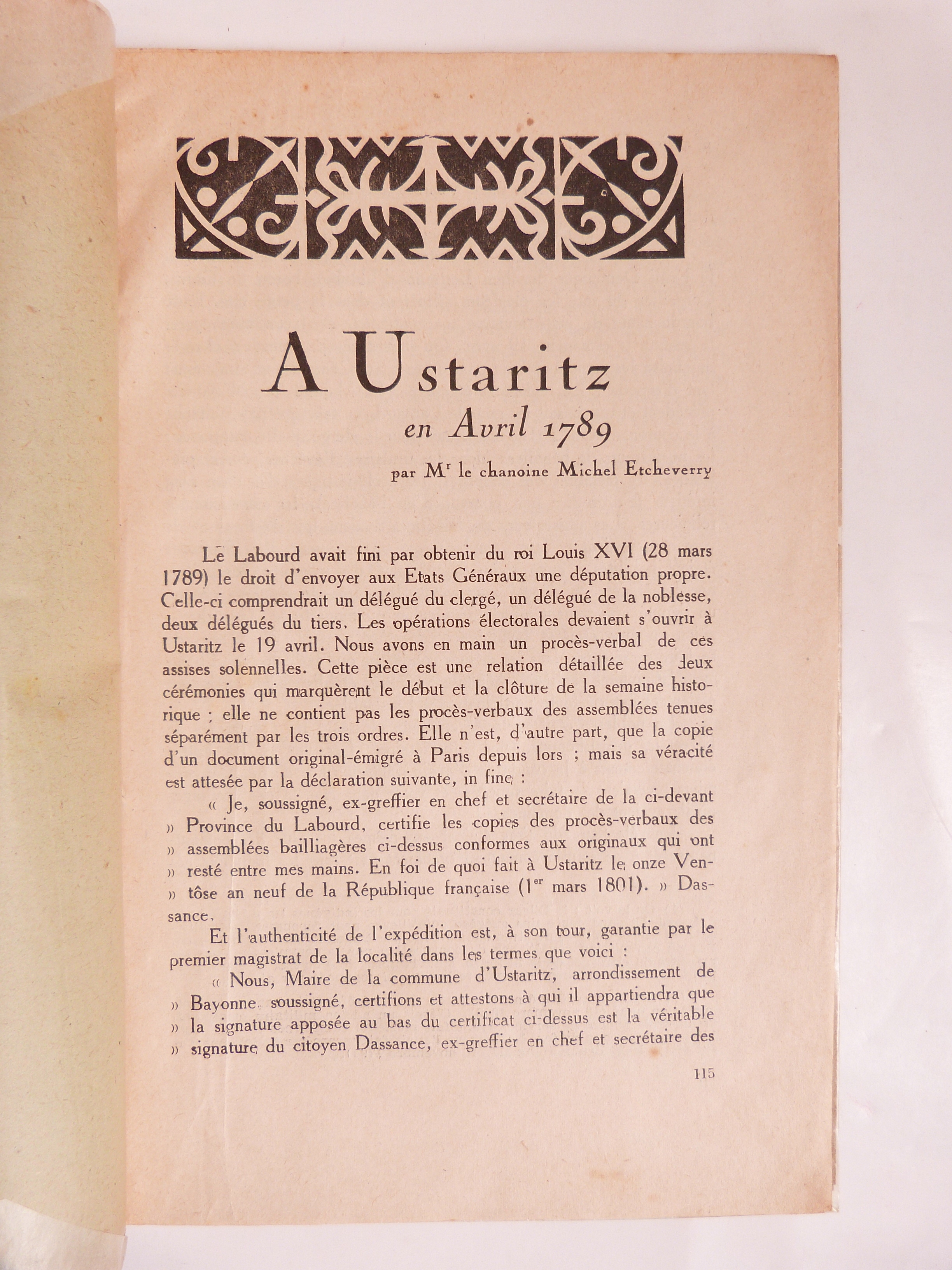 A Ustaritz en Avril 1789