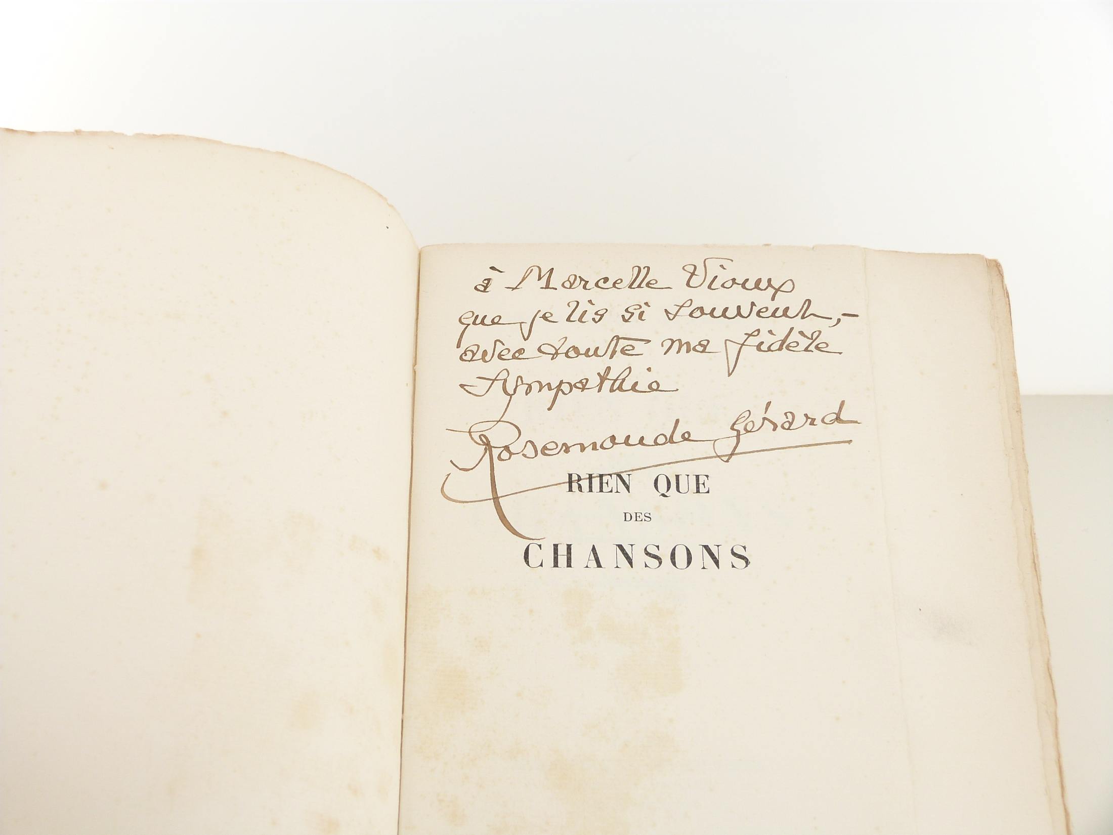 Envoi autographe de Rosemonde Gérard à la poétesse Marcelle Vioux