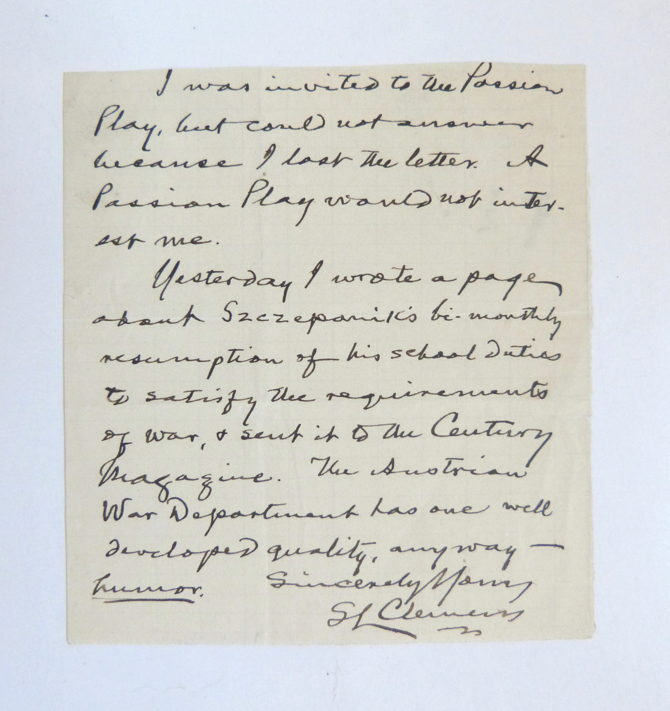 Lettre autograhe signée de Mark Twain